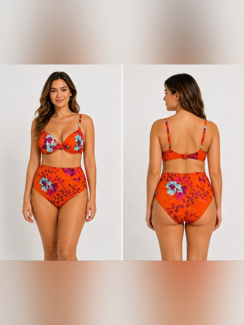 Chantelle Orange Floral Two-Piece Swim Bathing Suit Set Size M